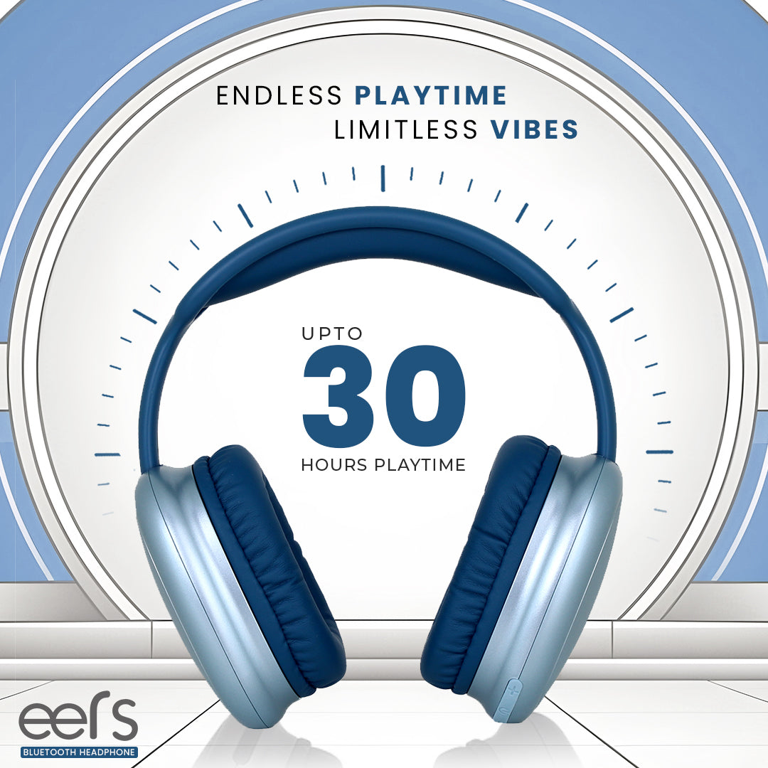 EERS Wireless Bluetooth Headphone With Upto 30 Hrs* Playtime (Metallic Blue)