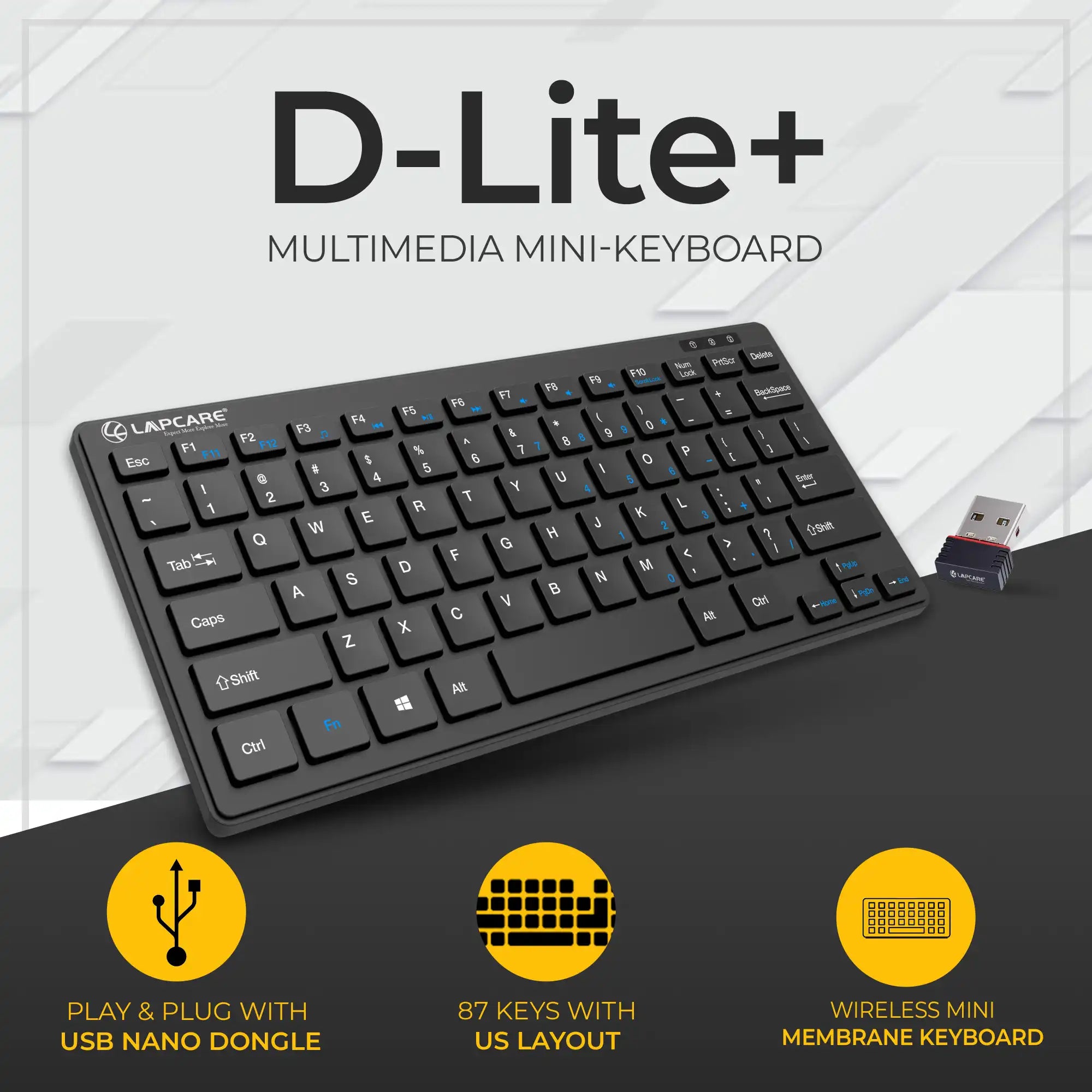 D-Lite Mini Wireless 87 Key keyboard  Black