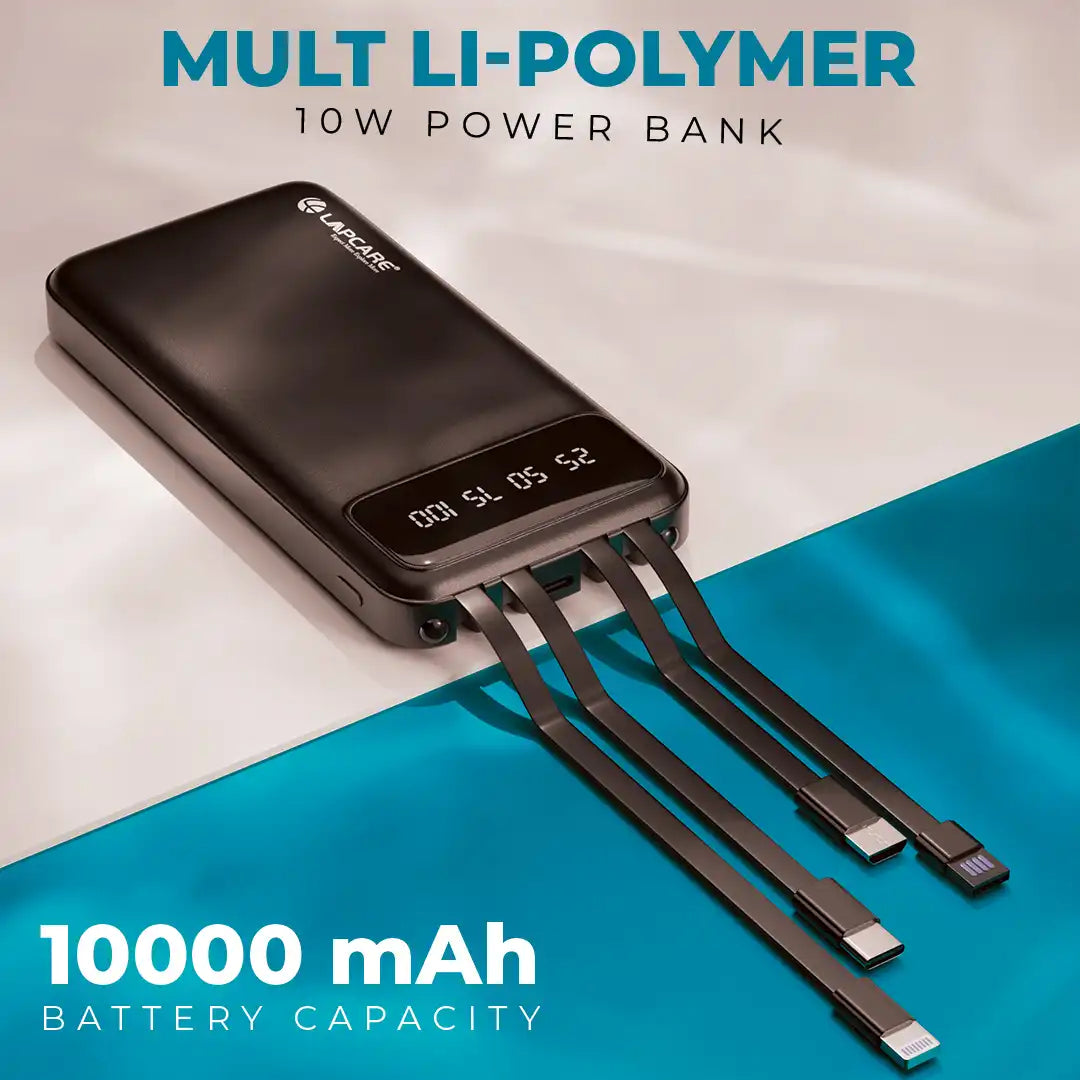 MULT Li-Polymer 10000Mah Power Bank with inbuilt Cables (LPB-006)