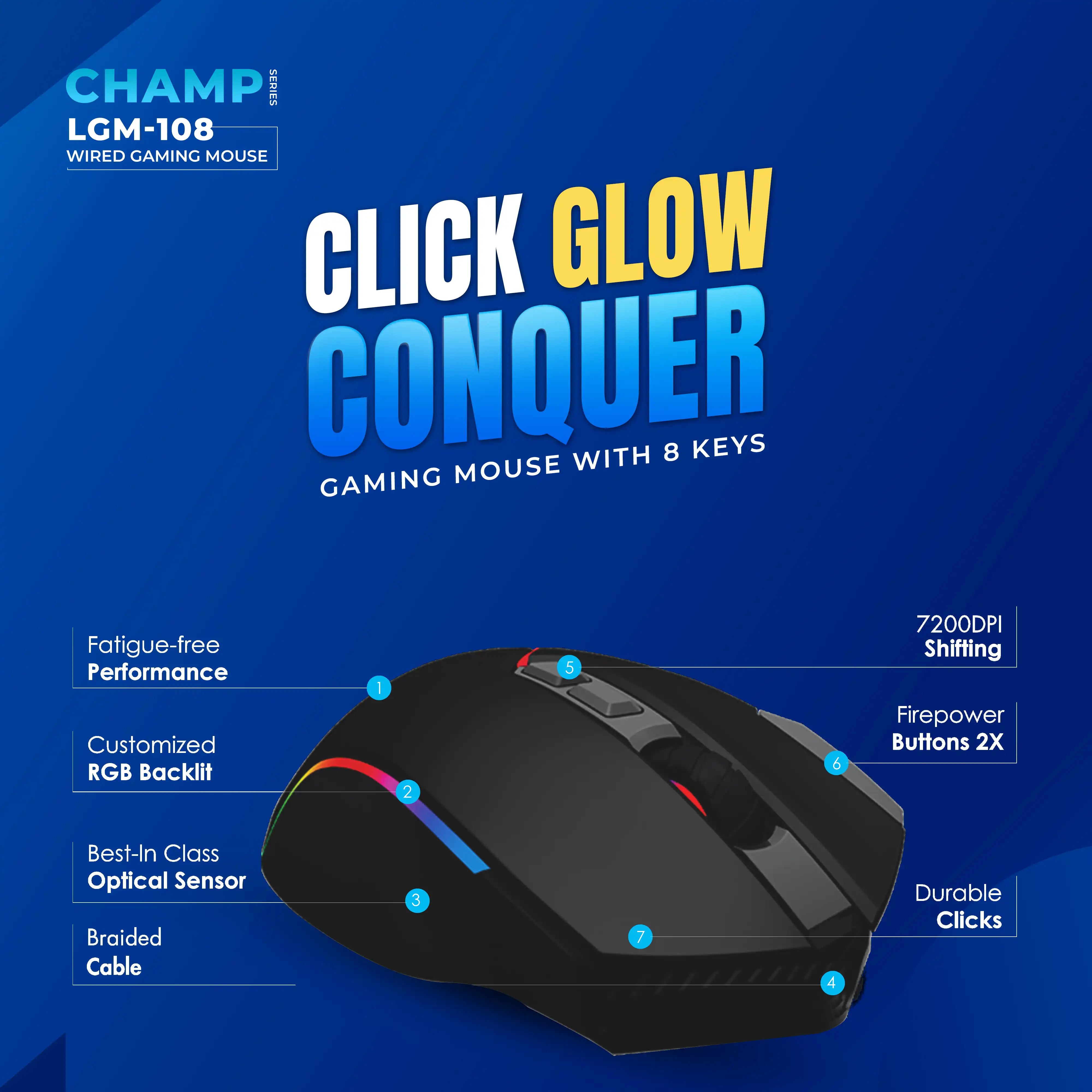 Champ LGM-108 7200dpi RBG Gaming Mouse