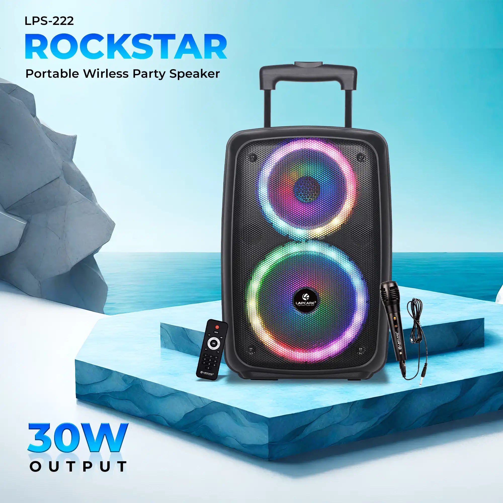 ROCKSTAR Portable 30W wireless Trolley Speaker with Wired Mic