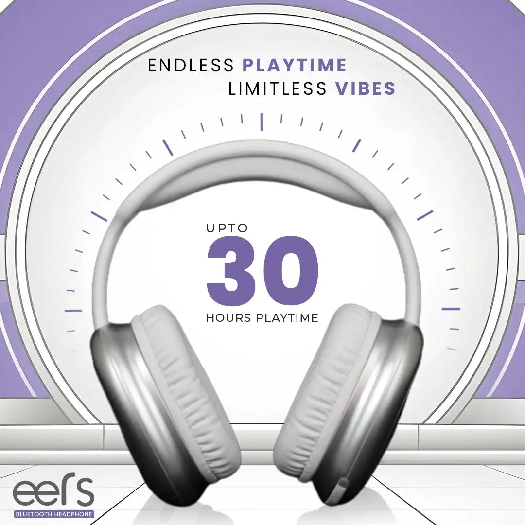 EERS Wireless Bluetooth Headphone With Upto 30 Hrs* Playtime (Metallic Silver)