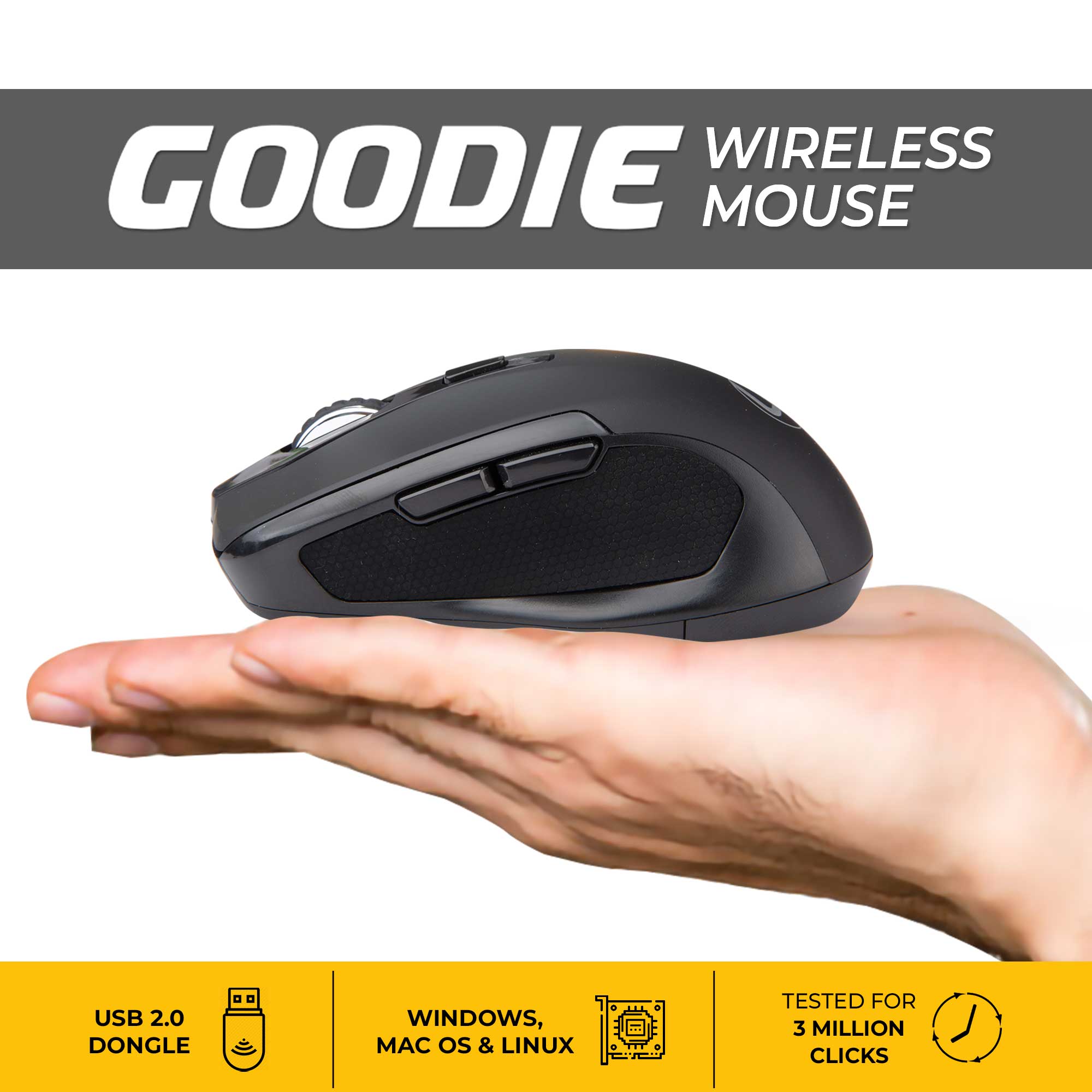 Goodie Wireless Mouse 6 button, 1600 dpi - Black