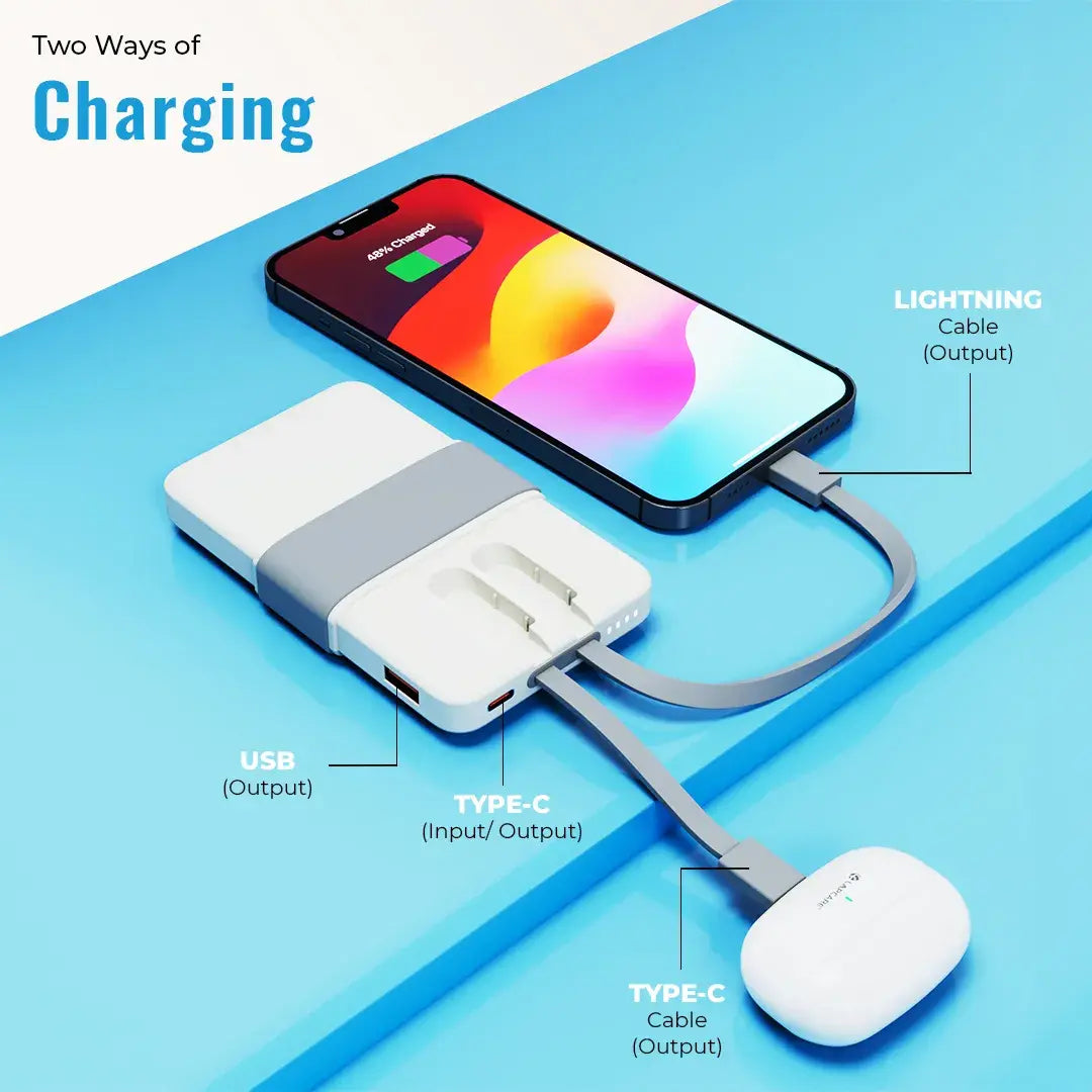 Volt 1 Pocket Power bank With 3 output, 1 USB A port, 1 type c cable,1 lighting cable - Grey(LBP-615)