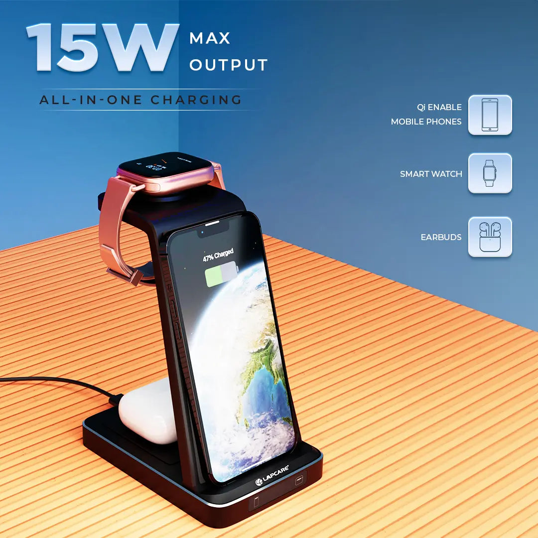 VIO 3 IN 1 Wireless Charging Stand With Multiple Protection (LWC-630)