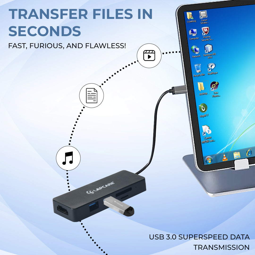 Type C 3.1 - 5 in 1 Travel Docking station (2*USB / HDMI/ Card Reader)