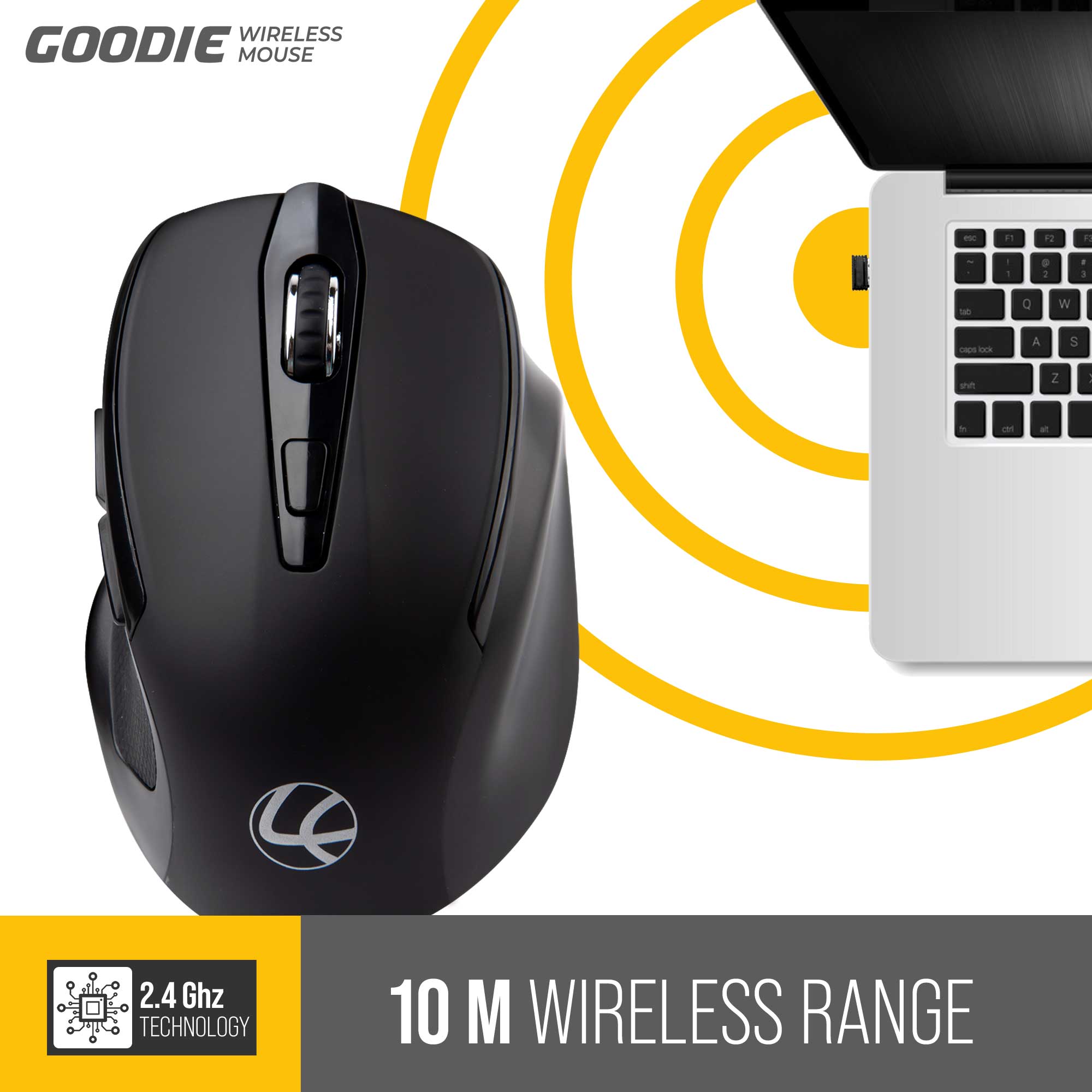 Goodie Wireless Mouse 6 button, 1600 dpi - Black