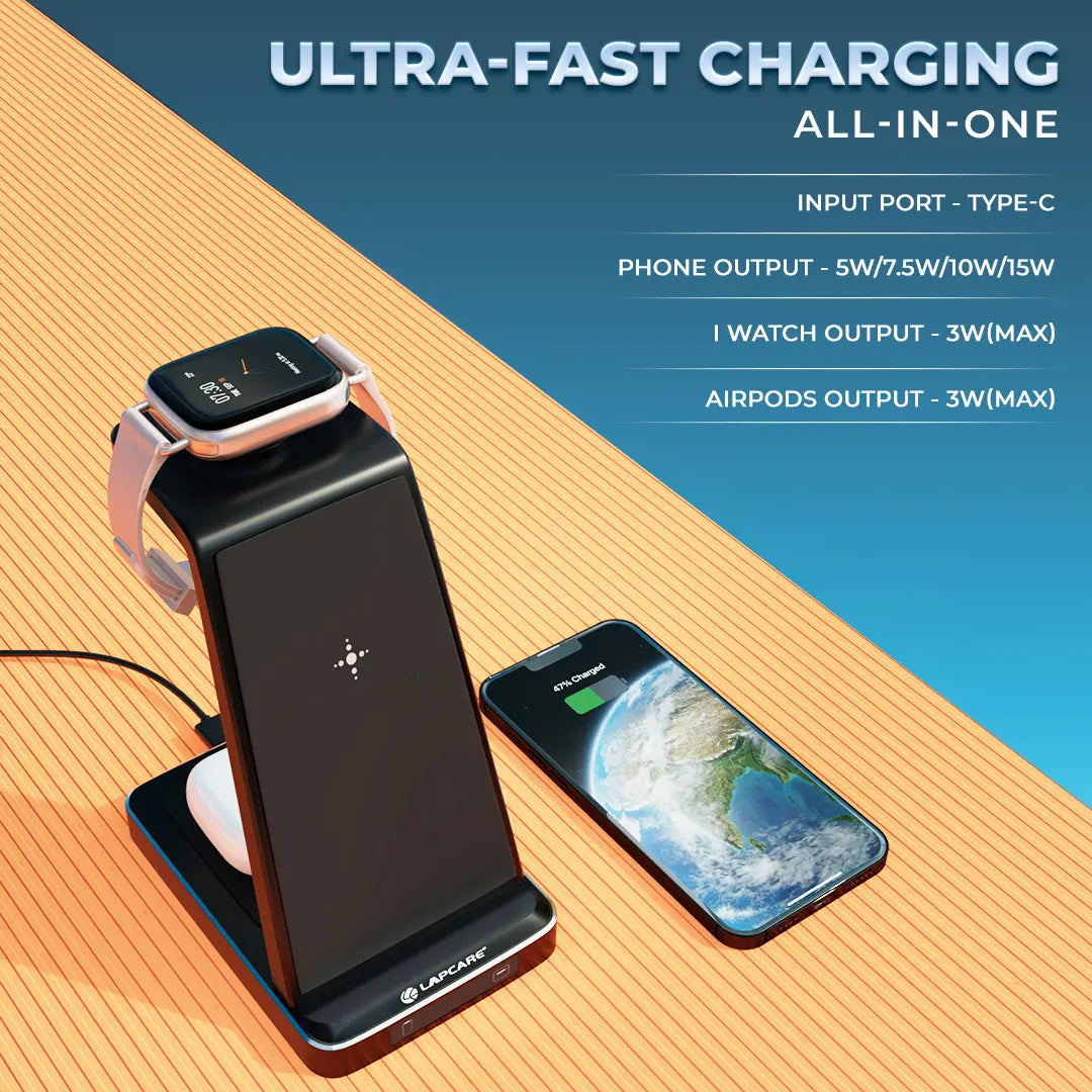 VIO 3 IN 1 Wireless Charging Stand With Multiple Protection (LWC-630)