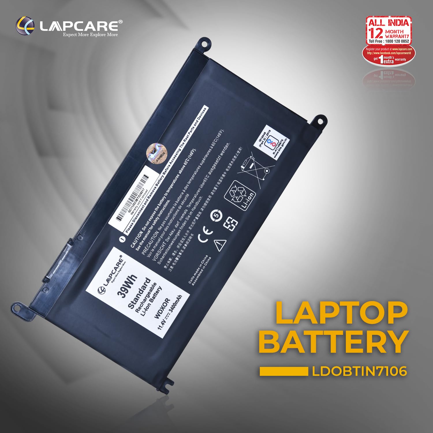 Laptop Compatible Battery For Inspiron 15-5568, 13-5368/5378 (WDX0R)