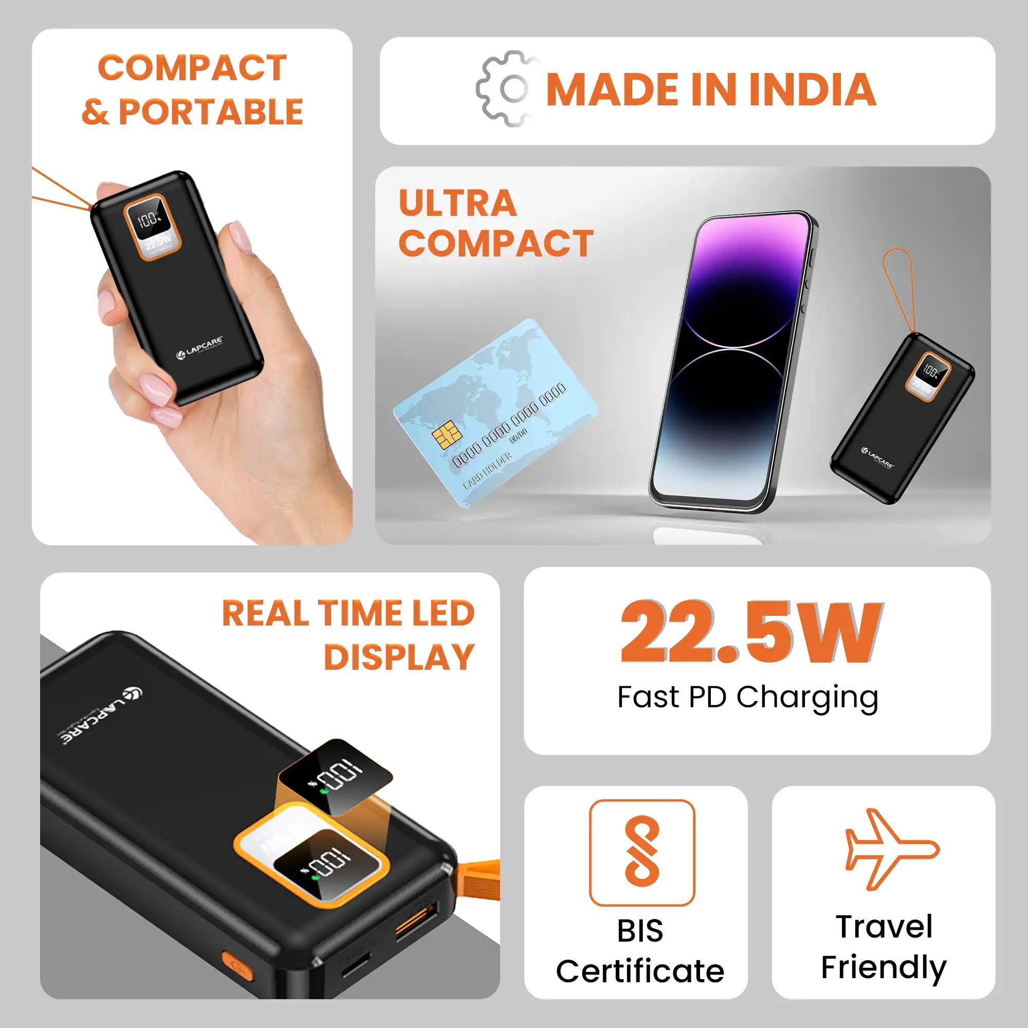 ORANGE 10000 mAh Power Bank with Wake Up Button (LPB-515)