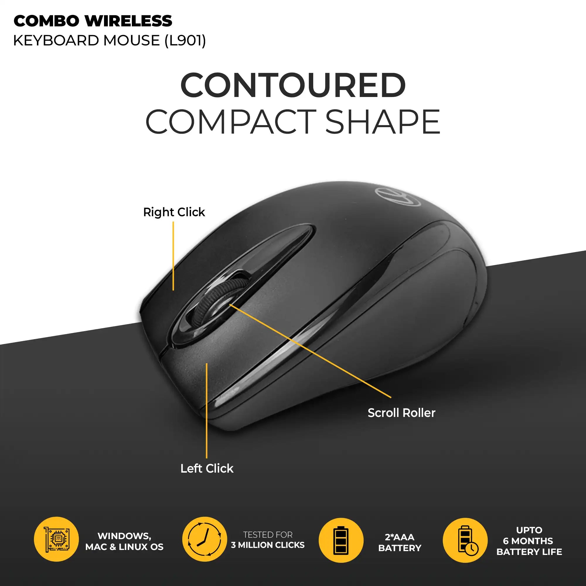 Wireless Combo 104 Key Keyboard + Mouse 1200dpi - non Multimedia