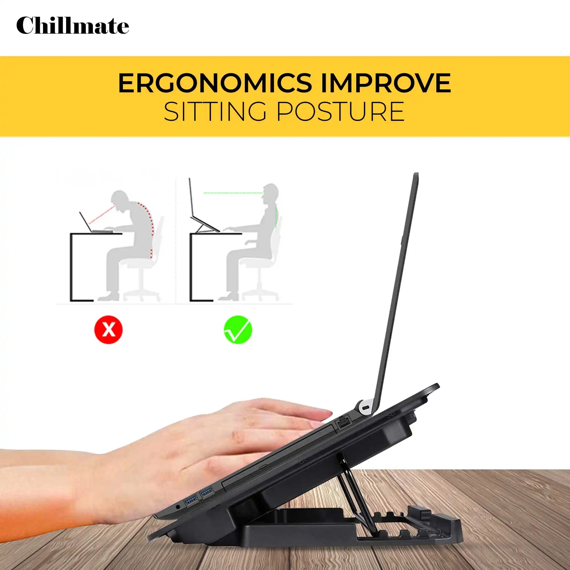 Chillmate - Cooling Pad, 2 USB Port, Dual Fan, upto 15.6" Laptop