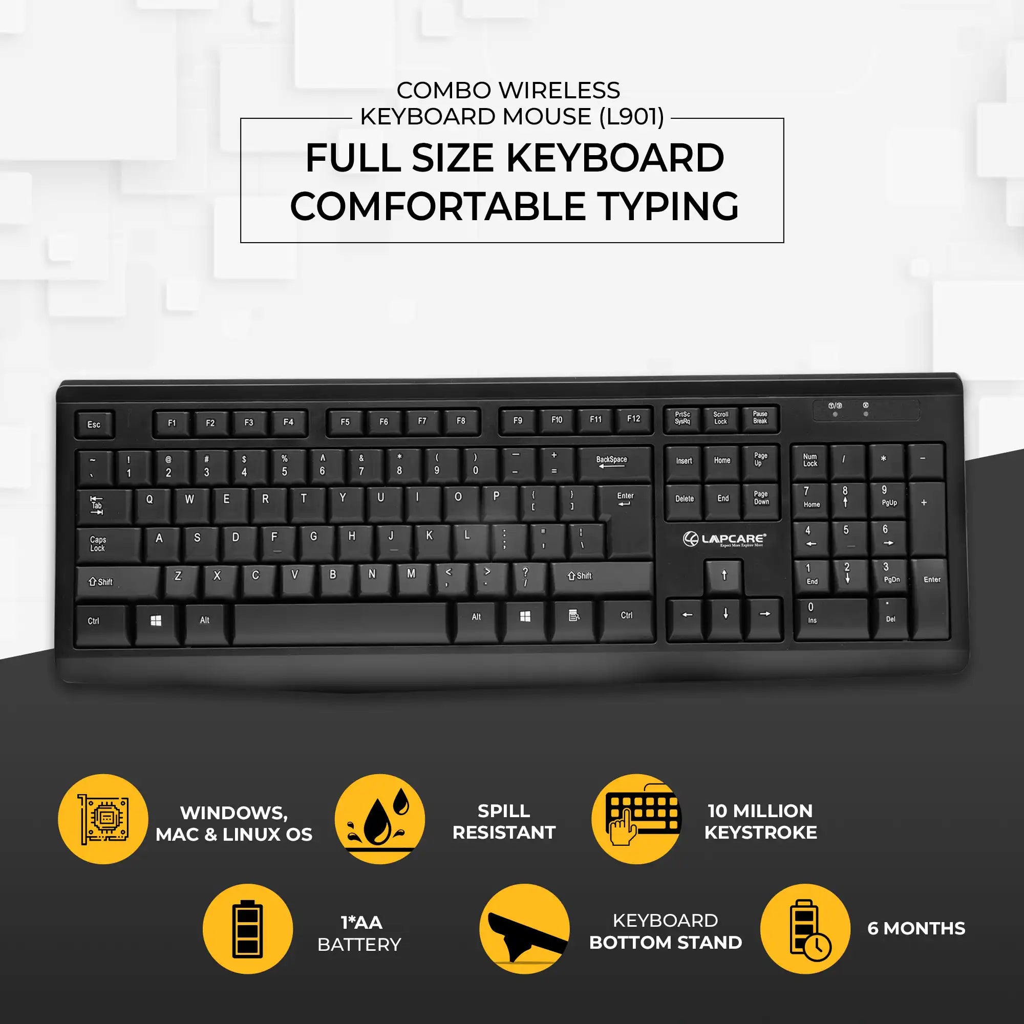 Wireless Combo 104 Key Keyboard + Mouse 1200dpi - non Multimedia