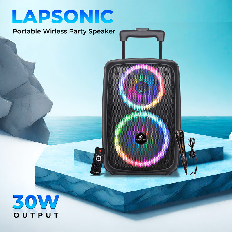 LAPSONIC Portable 30W wireless Trolley Speaker with Wired Mic