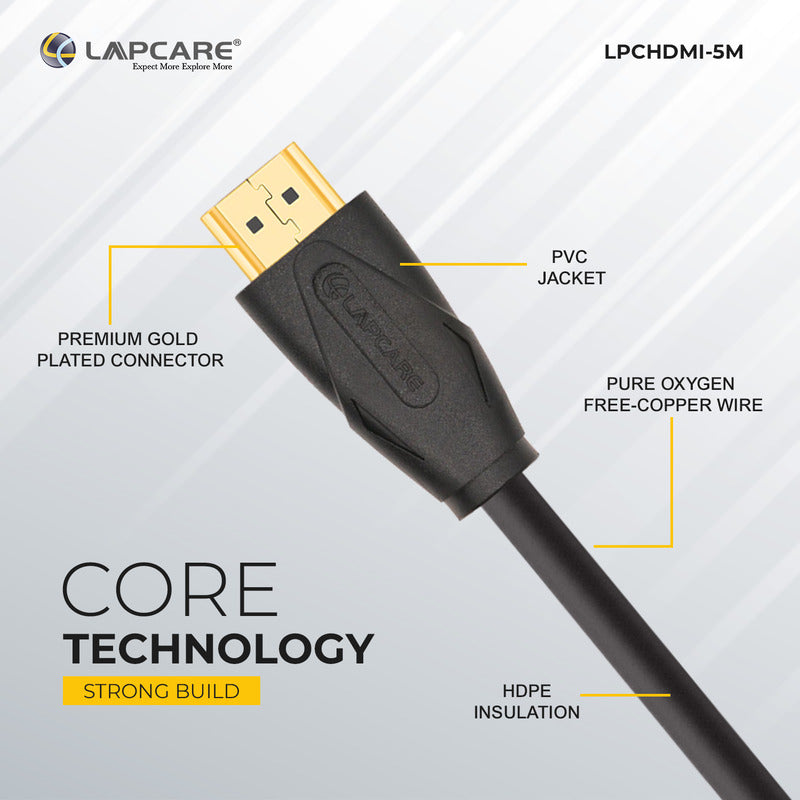 Lapcare 4K HDMI High speed Farbric Braided cable with Ethernet 3D TRUE Ultra HD (5M)