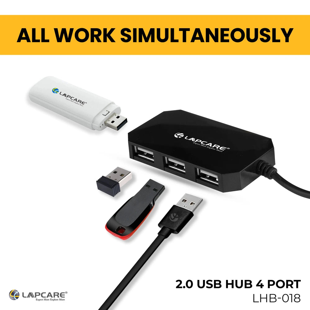 4 Port 2 USB Hub with 1.5M Cable, all 4 port work together