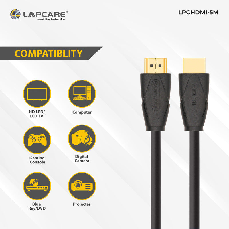 Lapcare 4K HDMI High speed Farbric Braided cable with Ethernet 3D TRUE Ultra HD (5M)